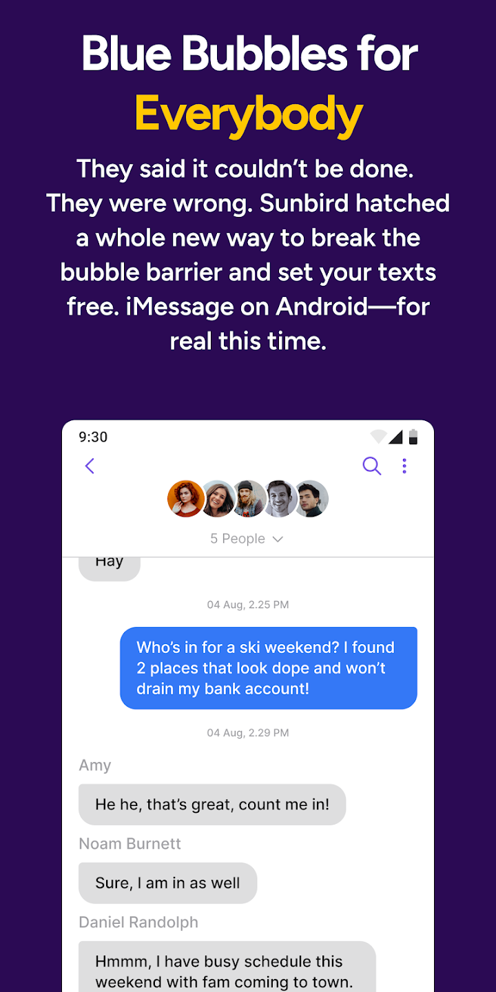 Sunbird: iMessage on Android screenshot